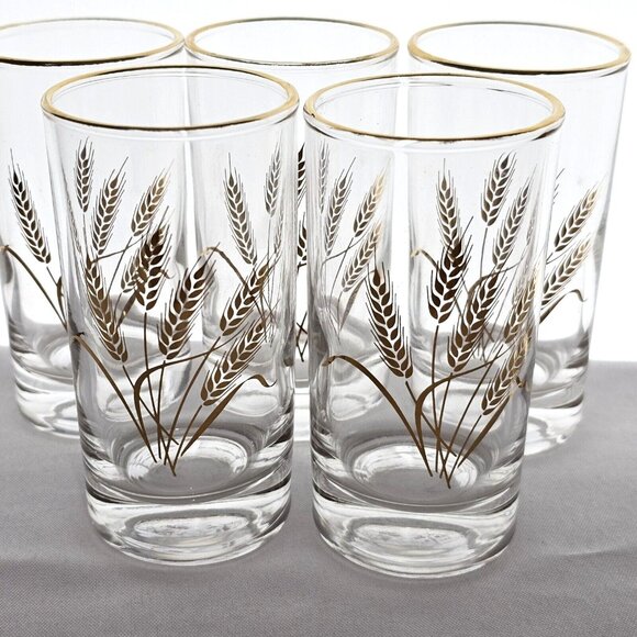 50s Homer Laughlin Golden Wheat Juice Glasses 4” midcentury  small cocktail 6pc - Picture 11 of 14